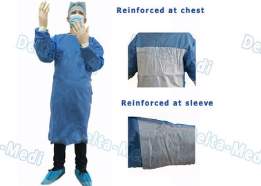 Ultradźwiękowe klejenie Jednorazowe suknie egzaminacyjne, nieprzepuszczalne SMMS Jednorazowe fartuchy Wzmocnione tkaniny w klatce piersiowej