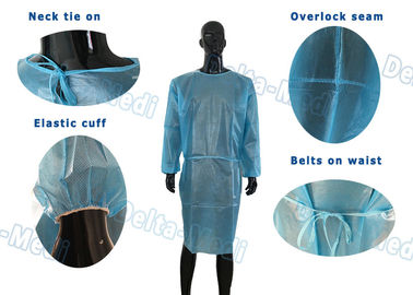 Niebieskie wodoodporne jednorazowe koszulki izolacyjne Krawaty na szyi Elastyczny mankiet