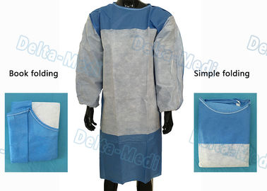 Krótkie jednorazowe suknie szpitalne, tkanina SMS Wzmocniona suknia chirurgiczna odporna na działanie płynów w krytycznym obszarze