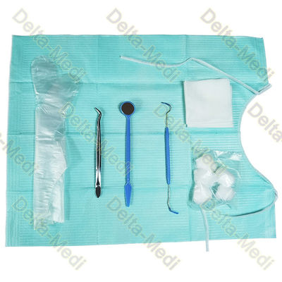 Sterylny zestaw do badania jamy ustnej z narzędziami obłożonymi rękawiczkami kleszcze na szelkach sonda wziernik ustny
