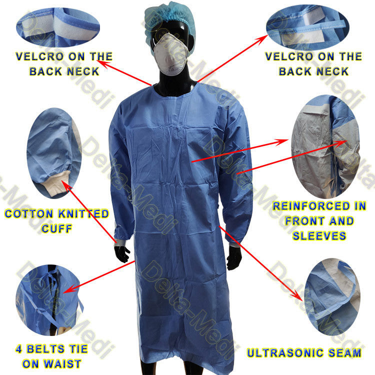 XL M L S XXL Wzmocniona jednorazowa suknia chirurgiczna dla szpitali